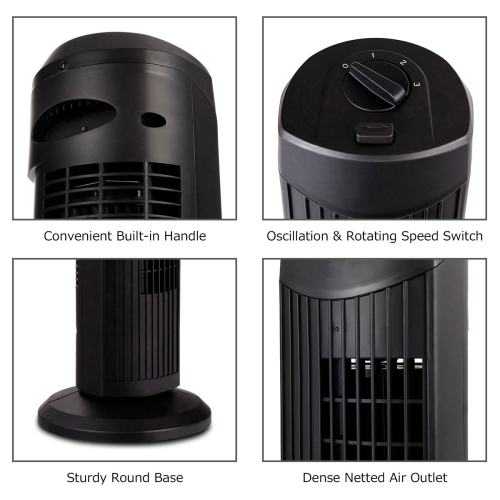 Topbuy 28" Oscillating Tower Fan 3 Wind Outlet Speed Space Cooling 35W Black/White