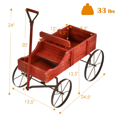 Topbuy Wooden Garden Flower Planter Wagon Wheel Plant Bed Decorative Garden Planter for Backyard Garden Red