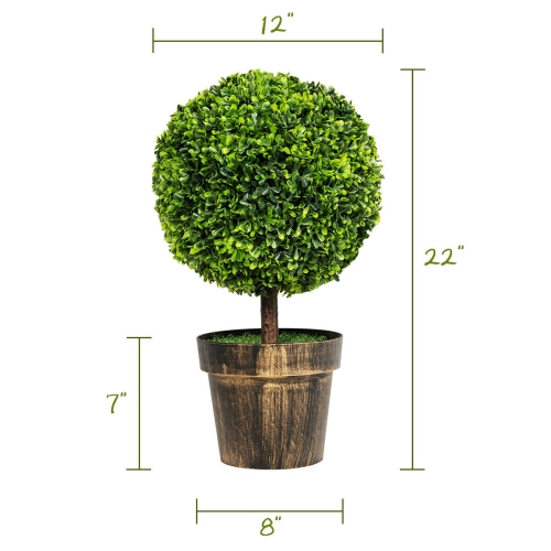 Topbuy 2-Piece 24" Artificial Plant Ball Tree Round Decorative Planter