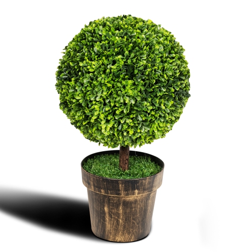 Topbuy 2-Piece 24" Artificial Plant Ball Tree Round Decorative Planter