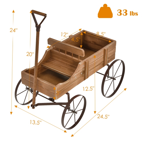 Topbuy Wooden Garden Flower Planter Wagon Wheel Plant Bed Decorative Garden Planter for Backyard Garden Brown