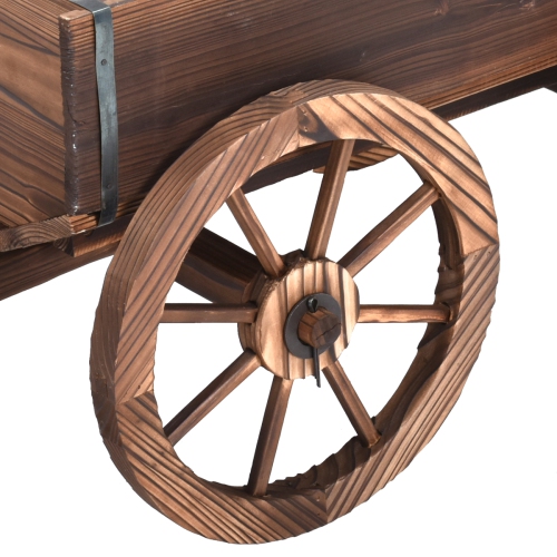 Topbuy Outdoor Flower Planter Wood Wagon Decor Wheels