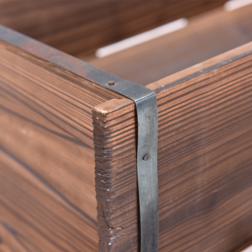 Topbuy Outdoor Flower Planter Wood Wagon Decor Wheels