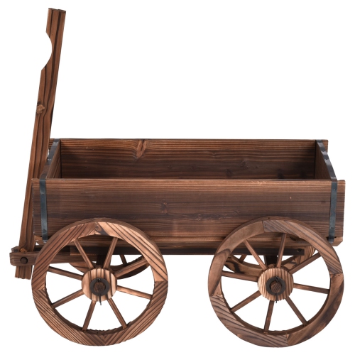 Topbuy Outdoor Flower Planter Wood Wagon Decor Wheels