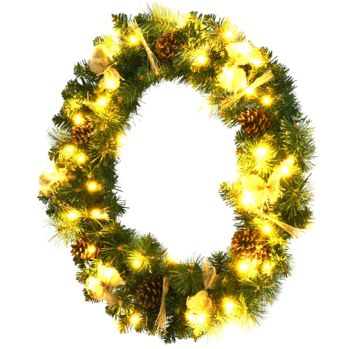 Topbuy 30" Full Decorated Xmas Wreath Battery Powered Christmas Wreath w/ 50 Warm White LED Lights & Rustic Ornaments