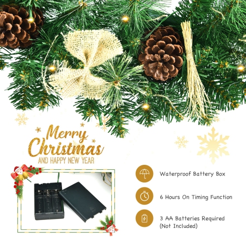 Topbuy 30" Full Decorated Xmas Wreath Battery Powered Christmas Wreath w/ 50 Warm White LED Lights & Rustic Ornaments