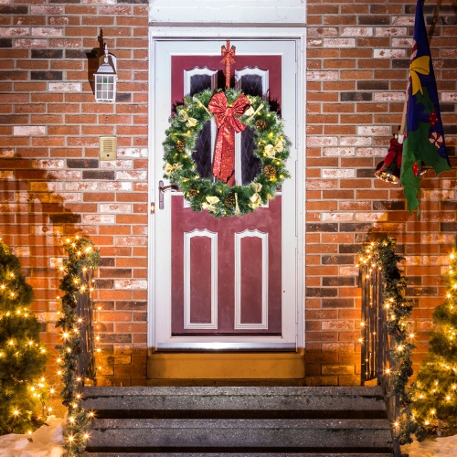 Topbuy 30" Full Decorated Xmas Wreath Battery Powered Christmas Wreath w/ 50 Warm White LED Lights & Rustic Ornaments