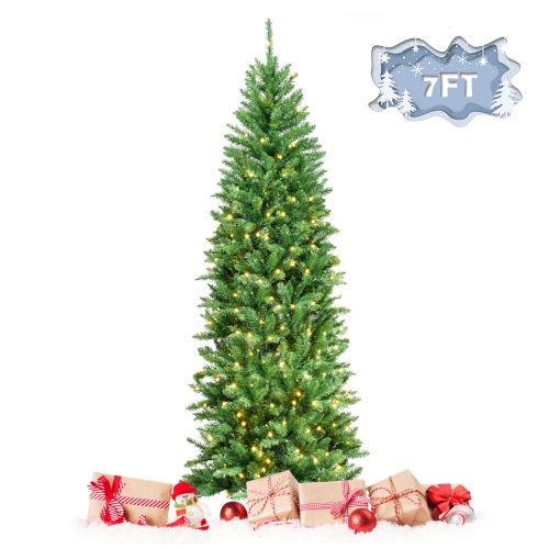 TOPBUY  5Ft/6Ft/7Ft Pre-Lit Hinged Artificial Pencil Fir Christmas Tree With Ul-Listed Lights
