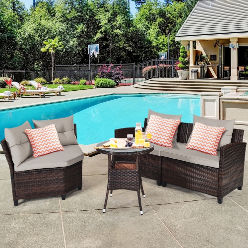 Topbuy 4PCS Outdoor Wicker Rattan Sectional Sofa Patio Conversation Set