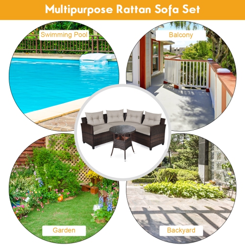 Topbuy 4PCS Outdoor Wicker Rattan Sectional Sofa Patio Conversation Set