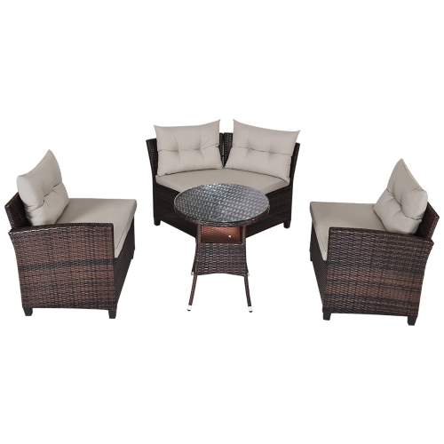 Topbuy 4PCS Outdoor Wicker Rattan Sectional Sofa Patio Conversation Set