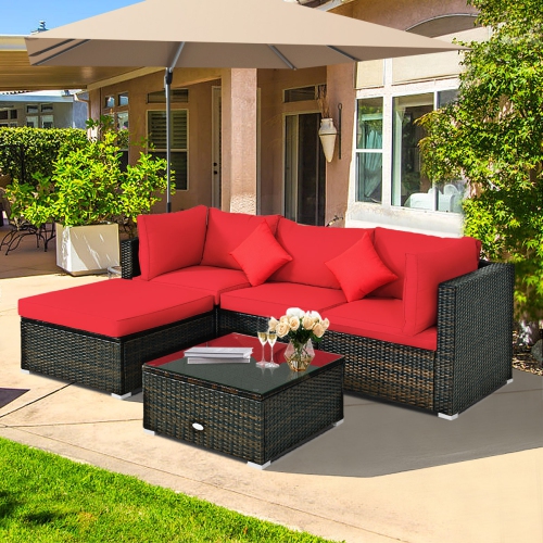 Topbuy 5-Piece Outdoor Patio Sectional Rattan Wicker Sofa Set w/ Cushion