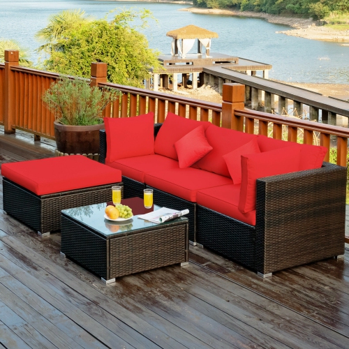 Topbuy 5-Piece Outdoor Patio Sectional Rattan Wicker Sofa Set w/ Cushion
