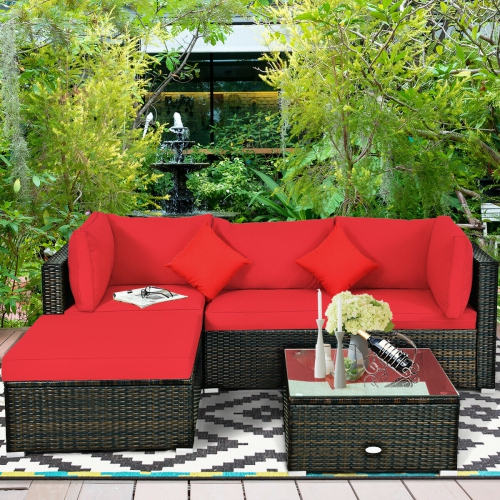 Topbuy 5-Piece Outdoor Patio Sectional Rattan Wicker Sofa Set w/ Cushion