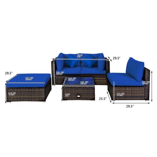 Topbuy 5-Piece Outdoor Patio Sectional Rattan Wicker Sofa Set w/ Cushion