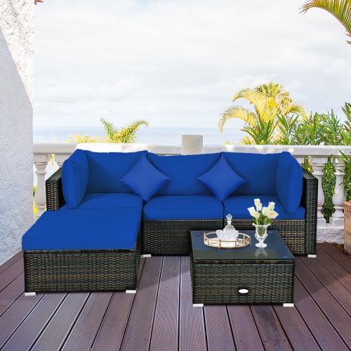Topbuy 5-Piece Outdoor Patio Sectional Rattan Wicker Sofa Set w/ Cushion