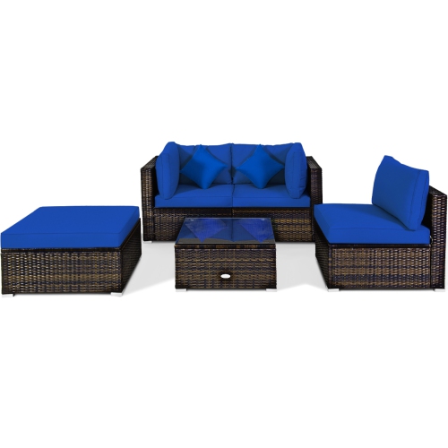 Topbuy 5-Piece Outdoor Patio Sectional Rattan Wicker Sofa Set w/ Cushion