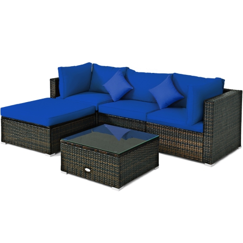 Topbuy 5-Piece Outdoor Patio Sectional Rattan Wicker Sofa Set w/ Cushion