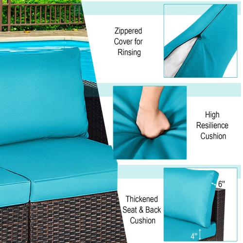 Topbuy 2-Piece Patio Wicker Corner Sofa Set Rattan Loveseat with Removable Cushions Black/Red/Brown/Turquoise