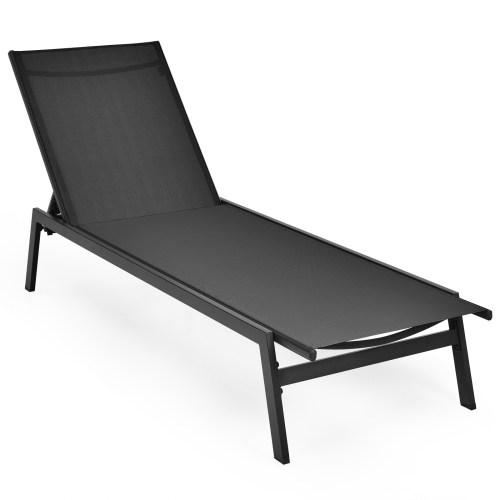 Patiojoy Patio Chaise Lounger with 6-Position Adjustable Backrest and Breathable Fabric Black
