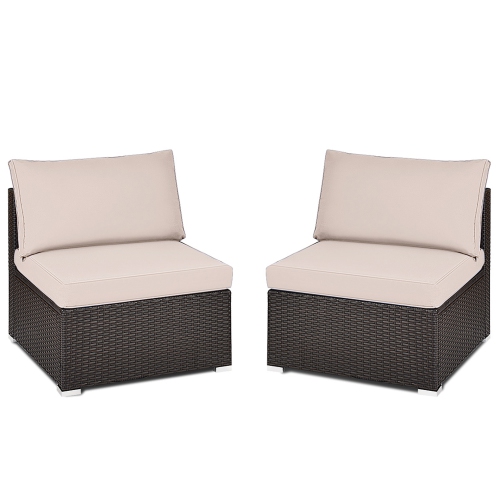 Topbuy 2-Piece Outdoor Wicker Rattan Sectional Armless Sofa Chair with Cushions