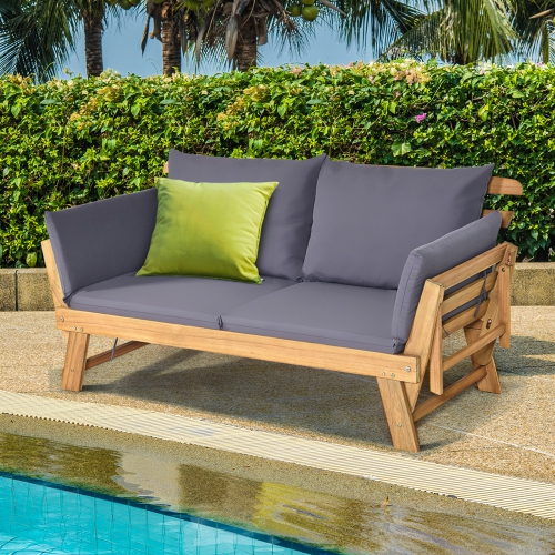Topbuy Outdoor Folding Daybed Patio Acacia Wood Convertible Couch Sofa Bed TurquoiseRed WhiteDark Grey