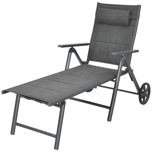 TOPBUY  Patiojoy Patio Chaise Lounge Chair Outdoor Reclining Chair W/neck Pillow & Wheels In Gray