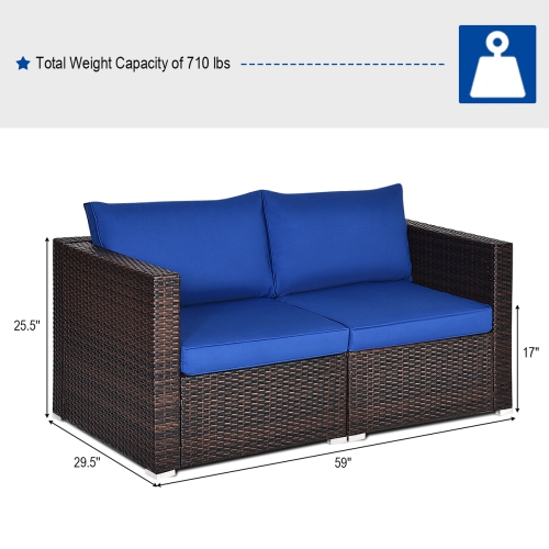 Topbuy 2-Piece Patio Wicker Corner Sofa Set Rattan Loveseat with Removable Cushions Black/Red/Brown/Turquoise