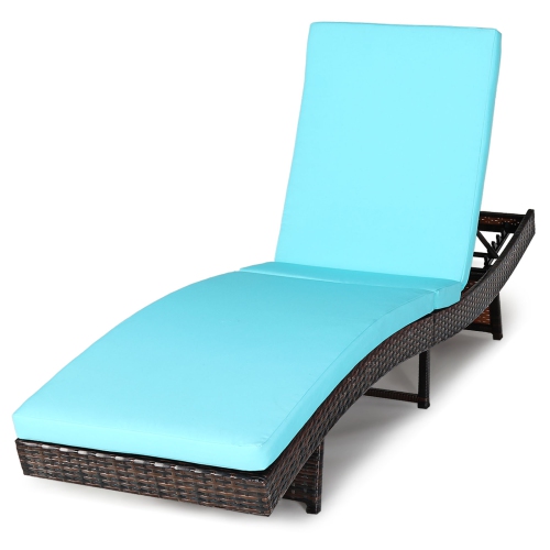 TOPBUY  Patio Adjustable Rattan Chaise Lounge Chair Folding Reclining Wicker Chair