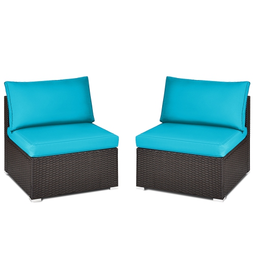Topbuy 2-Piece Outdoor Wicker Rattan Sectional Armless Sofa Chair with Cushions