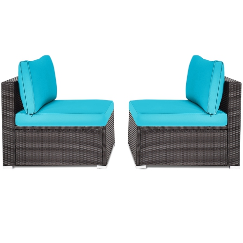Topbuy 2-Piece Outdoor Wicker Rattan Sectional Armless Sofa Chair with Cushions