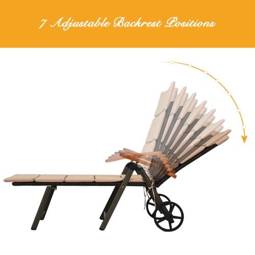 Topbuy Folding Outdoor Rattan Chaise Lounge Chair Cushioned Recliner with Wheels