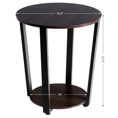 Topbuy 2-Tier Industrial Round End Table Metal Sofa Side Table W/ Storage Shelf