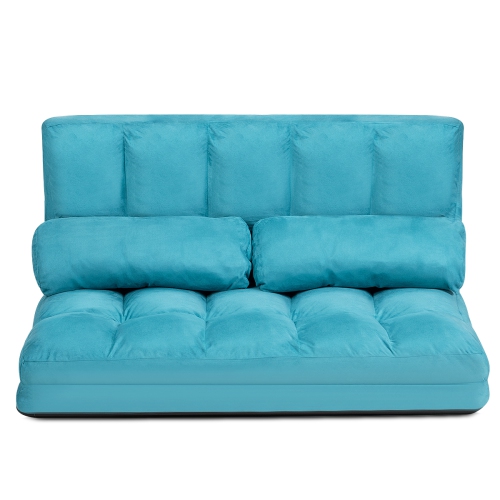 TopBuy – sofa-lit repliable avec 2 coussins, bleu, avec canapé-lit au sol ajustable