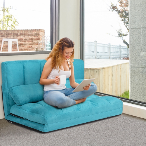 TopBuy – sofa-lit repliable avec 2 coussins, bleu, avec canapé-lit au sol ajustable