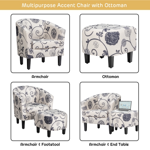 Topbuy Modern Accent Single Sofa Upholstered Arm Chair with Ottoman Beige