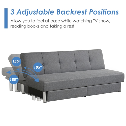 Topbuy 3-Seat Adjustable Sofa Bed Long Sofa with 2 Drawer with 3 Adjustable Angles