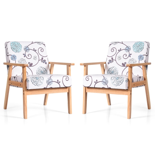 TOPBUY  Accent Armchair Fabric Upholstered Lounge Chair With Wooden Legs Grey/navy/yellow