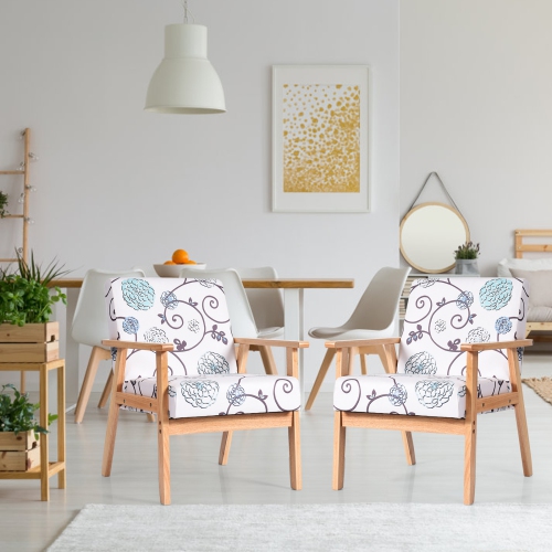 Topbuy Accent Armchair Fabric Upholstered Lounge Chair with Wooden Legs Grey/Navy/Yellow