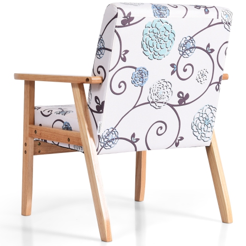 Topbuy Accent Armchair Fabric Upholstered Lounge Chair with Wooden Legs Grey/Navy/Yellow