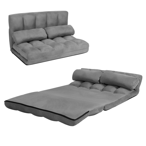 TOPBUY  Adjustable Floor Sofa Foldable Lazy Sofa Bed With 2 Pillows In Grey