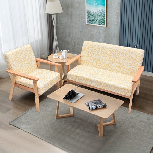 Topbuy 2 Piece Loveseat and Single Sofa Set Fabric Upholstered Couch & Accent Armchair White+Blue/Blue/Yellow Floral