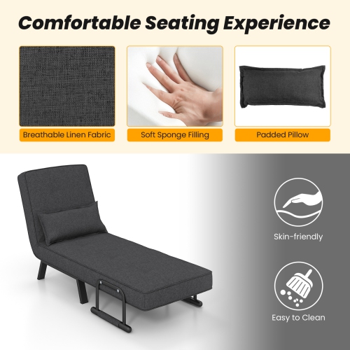 Canapé-lit pliant à accoudoirs de TopBuy, fauteuil inclinable, 5 positions, entièrement rembourré