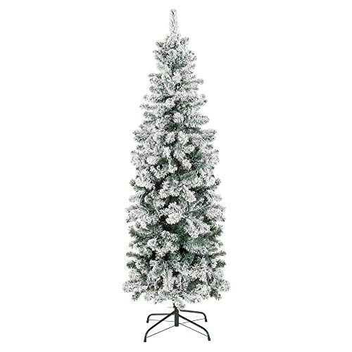 BEST CHOICE S  6Ft Snow Flocked Artificial Pencil Christmas Tree Holiday Decoration W/metal Stand