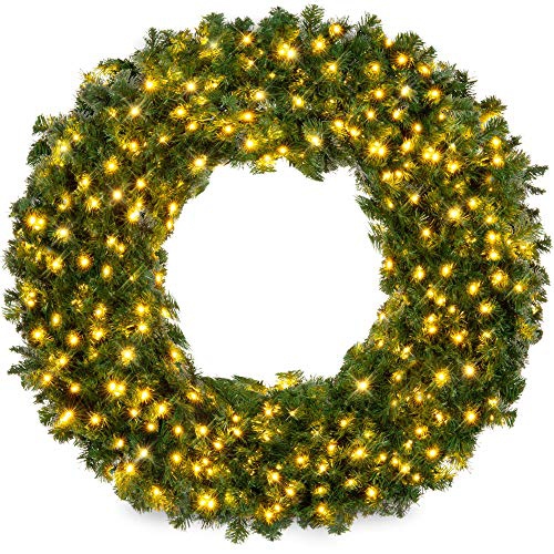 BEST CHOICE S  60In Large Artificial Pre-Lit Fir Christmas Wreath Holiday Accent Decoration for Door, Mantel W/ 300 Led Lights, 930 Pvc Tips, Power