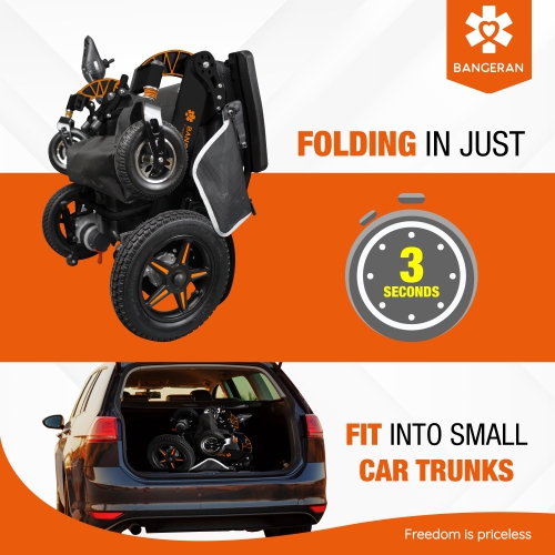 Fauteuil roulant électrique pliable robuste pour adultes et aînés, repliable et portatif motorisé | Aviation Cruise Travel Friendly | Cadre noir