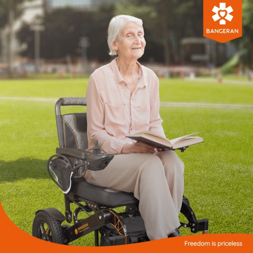 Fauteuil roulant électrique pliable robuste pour adultes et aînés, repliable et portatif motorisé | Aviation Cruise Travel Friendly | Cadre noir