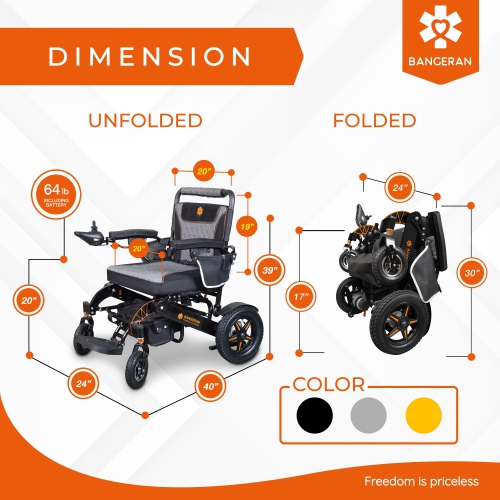 Fauteuil roulant électrique pliable robuste pour adultes et aînés, repliable et portatif motorisé | Aviation Cruise Travel Friendly | Cadre noir