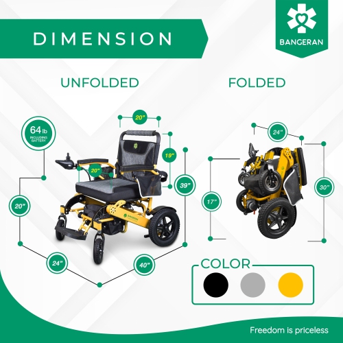Chaise de mobilité motorisée et durable, poids léger de 29&nbsp;kg avec batterie, conception en aluminium aérospatial | Pliable et robuste | Cadre