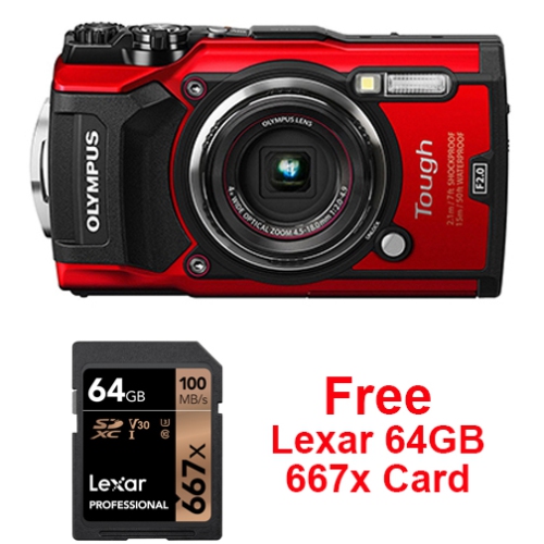 Olympus Tough TG-6 Red + Lexar 64GB Card